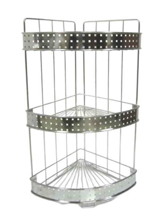 Colțar Montat pe perete Raft Baie Inox cu 3 Rafturi 25x25x58cm Argintie