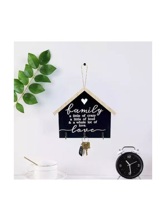 Uncle George Decorative Wooden Wall Hanger 3 Hooks Black 23.5x20x1cm