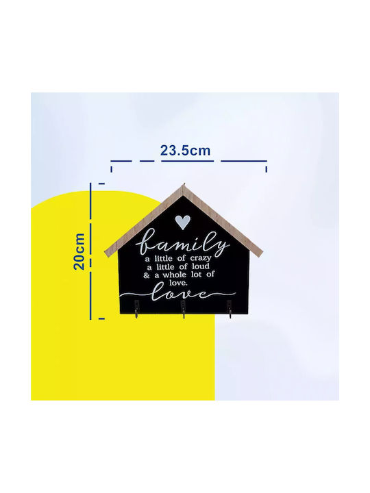 Uncle George Decorative Wooden Wall Hanger 3 Hooks Black 23.5x20x1cm