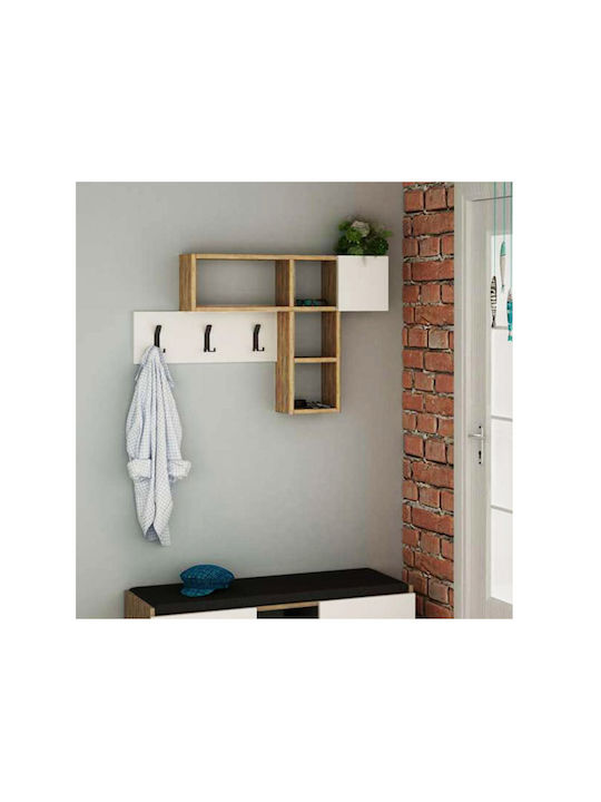 Megapap Wall Hanger Game Wooden 6 Hooks Natural - White 99.5x15x15cm