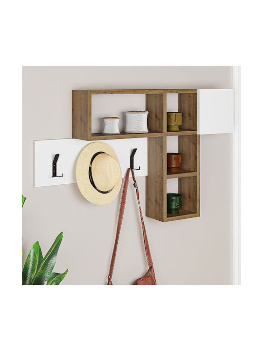 Megapap Wall Hanger Game Wooden 6 Hooks Natural - White 99.5x15x15cm