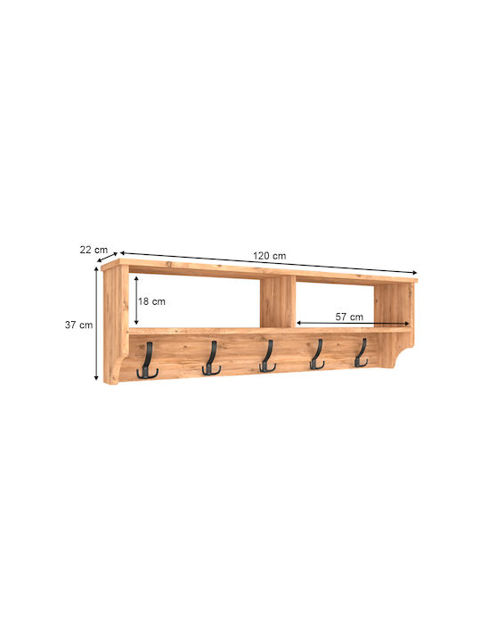 Megapap Wall Hanger Ottila Wooden 15 Hooks Pine Oak 120x22x37cm