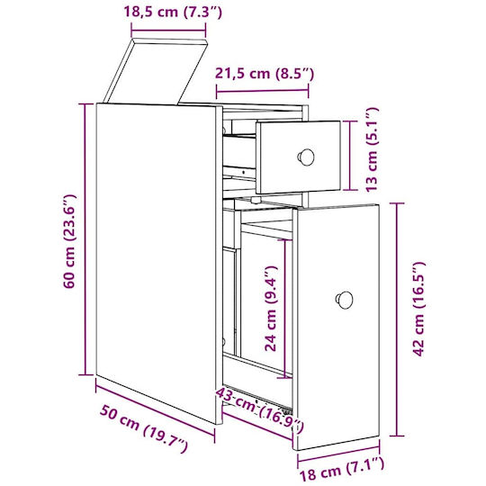 vidaXL Junger Badezimmerschrank B80xT18xH60cm Eiche