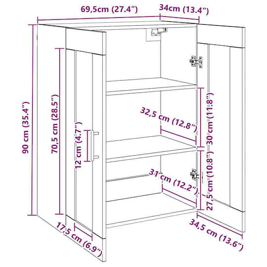 vidaXL Badezimmerschrank B69.5xT34xH90cm Schwarz
