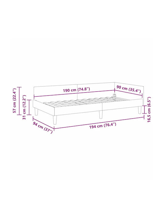 Pat Single Tapițat cu Material Albastru cu Plăci pentru Saltea 90x190cm