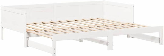 Schiebetagesbett Weiß 90x200 cm Massives Kiefernholz