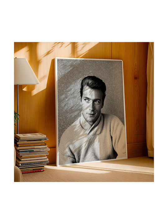 Poster Clint Eastwood Prt083 21cm X 30cm White Wooden Frame