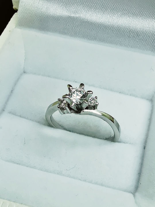 Aris Dentopoulos Jewellery Μονόπετρο από Λευκόχρυσο 14K με Ζιργκόν