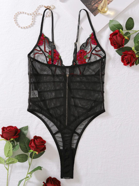 Roza Sexy Κορμάκι Κέντημα Στο Στήθος Κόκκινο