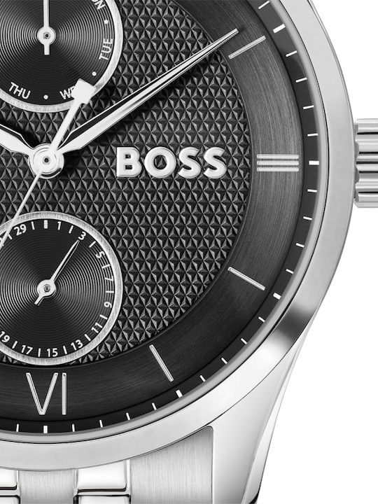 Boss Principle Ανδρικό Ρολόι 41mm Μπαταρίας με Ασημί Μεταλλικό Μπρασελέ