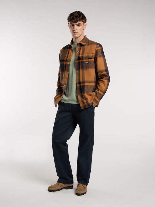 Nimmons Long Sleeve Overshirt In Wide Line Checked Brown/Dark Blue