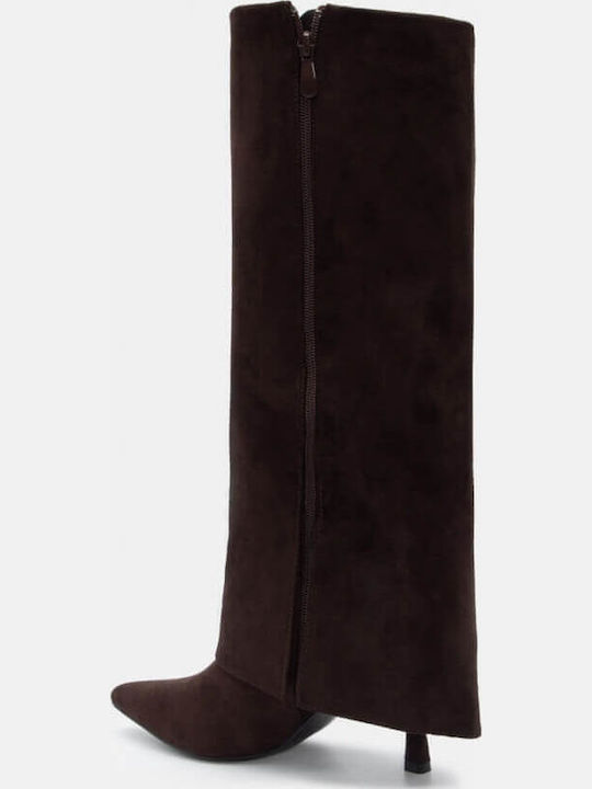 Wildleder Damenstiefel mit hohem Absatz Braun