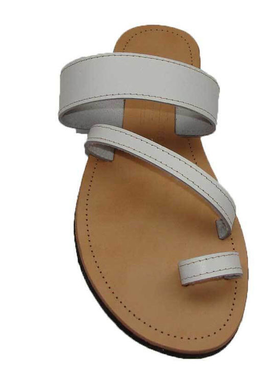 Leather Women's Flat Sandals in White Color