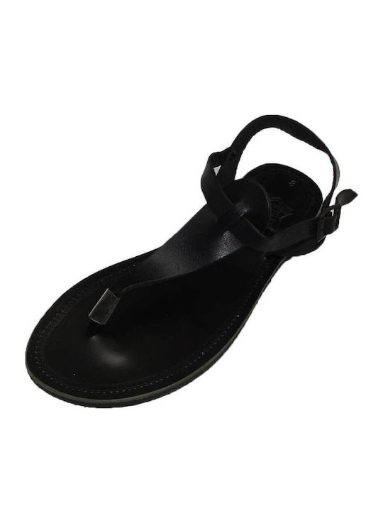 Leather Women's Flat Sandals in Black Color