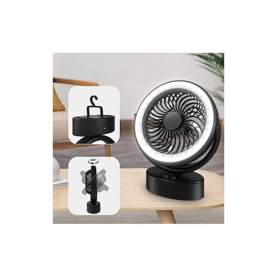 Smart Portable Camping Fan Usb Charging Bright Led Light Black