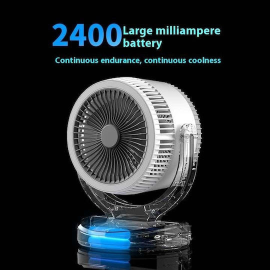 Electric Desk Fan 3 Light Intensities Stand Made Abs USB Charging Oscillating 3 Speed Settings White