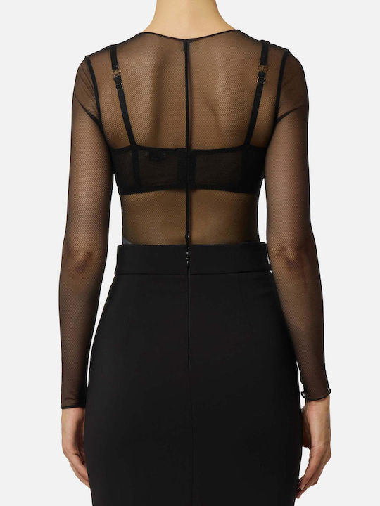 Elisabetta Franchi Bodysuit In Tulle Fabric Necklace Bo01457e2 Elisabetta Franchi Bodysuit In Tulle Fabric Necklace Bo01457e2