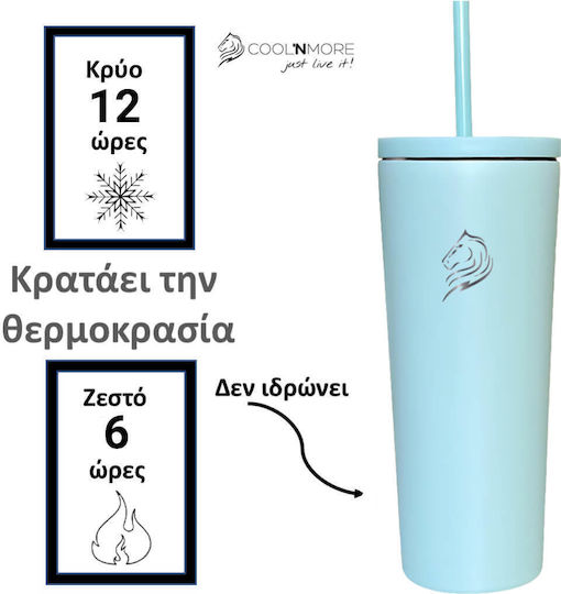 Cool'NMore Glass Thermos Stainless Steel BPA Free 600ml Sea Side with Straw