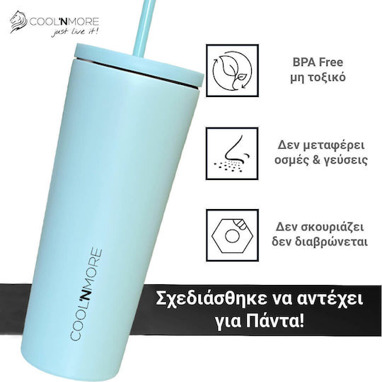 Cool'NMore Glass Thermos Stainless Steel BPA Free 600ml Sea Side with Straw