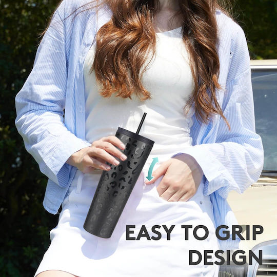 Cool'NMore Glass Thermos Stainless Steel BPA Free 750ml Black with Straw