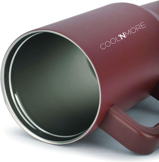 Cool'NMore Handled Tumbler Thermos Stainless Steel BPA Free 1lt Cranberry with Straw and Handle