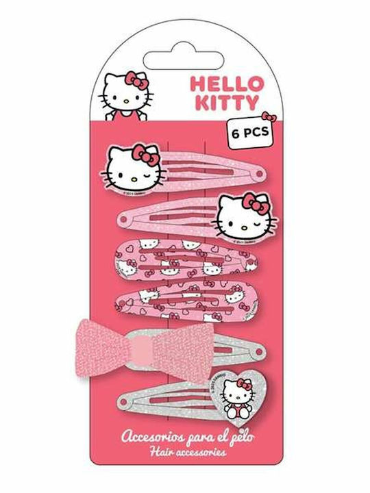 Hello Kitty Set Kids Hair Clips with Bobby Pin Figure in Pink Colour 6 Pieces