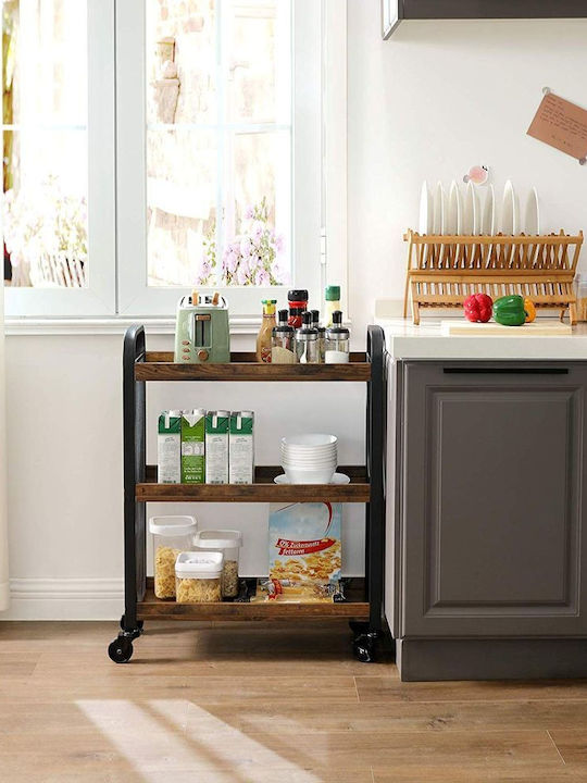Vasagle Wooden Kitchen Trolley 3 Tiers Brown 66x26x85cm