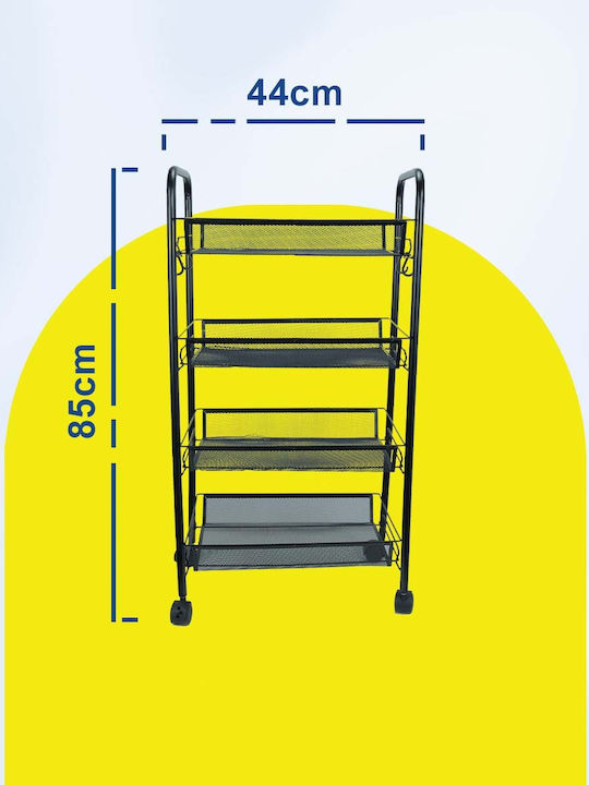 Uncle George Kitchen Trolley Metallic 4 Tiers Black 44x25x85cm