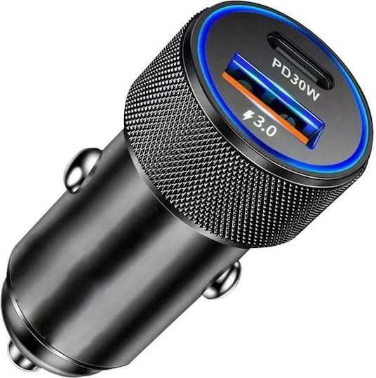 Încărcător Auto Fast Charge Pd 30w Qc 3.0 Type-C Usb Led Lights Skyddar Voltduo Set Sticker Negru