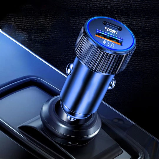 Încărcător Auto Fast Charge Pd 30w Qc 3.0 Type-C Usb Led Lights Skyddar Voltduo Set Sticker Negru
