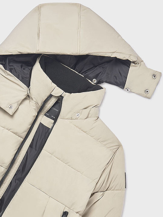 Kids Casual Long Hooded Jacket Beige