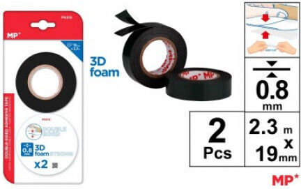 Madrid Papel Self-Adhesive Foam Double-Sided Tape Black 19mmx2.3m 2pcs