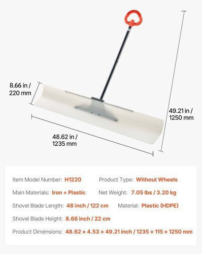Vevor Plastic Snow Pusher Shovel 48in Heavy Duty Winter Snow Plow Driveway