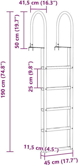 vidaXL Σκάλα Πισίνας από Αλουμίνιο 45x11.5x190εκ. Ασημί 42011355
