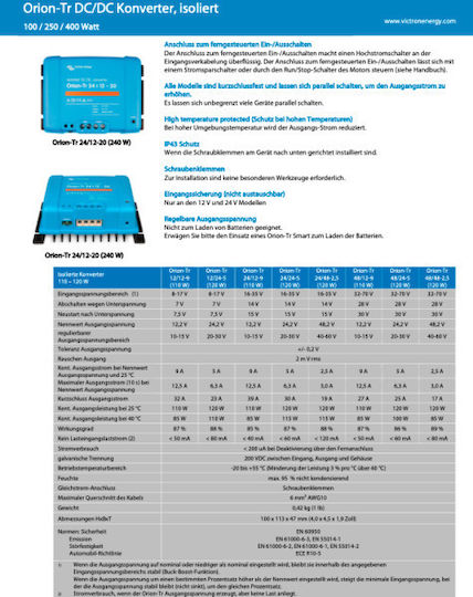 Victron Energy Orion-Tr 24/48-6A Isolated Voltage Converter DC/DC 24V to 48V