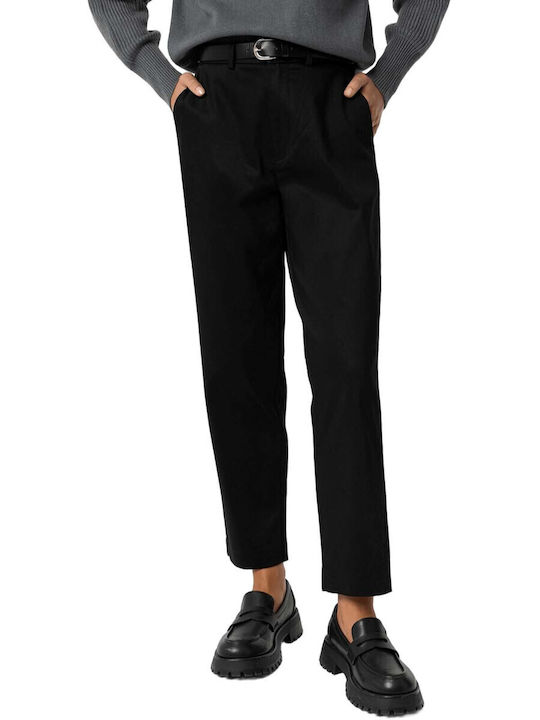 Damen Chino Hose Baumwoll-Set in Regulärer Passform Schwarz
