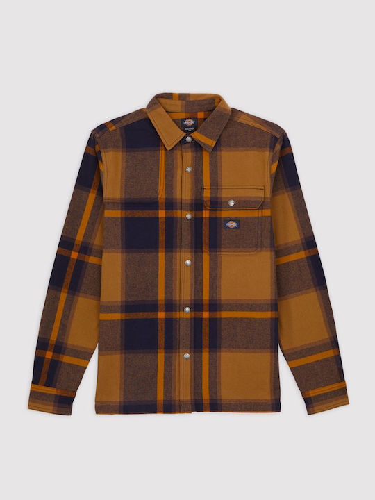 Nimmons Long Sleeve Overshirt In Wide Line Checked Brown/Dark Blue