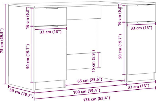 Desk Wooden Black Oak 133x50x75cm