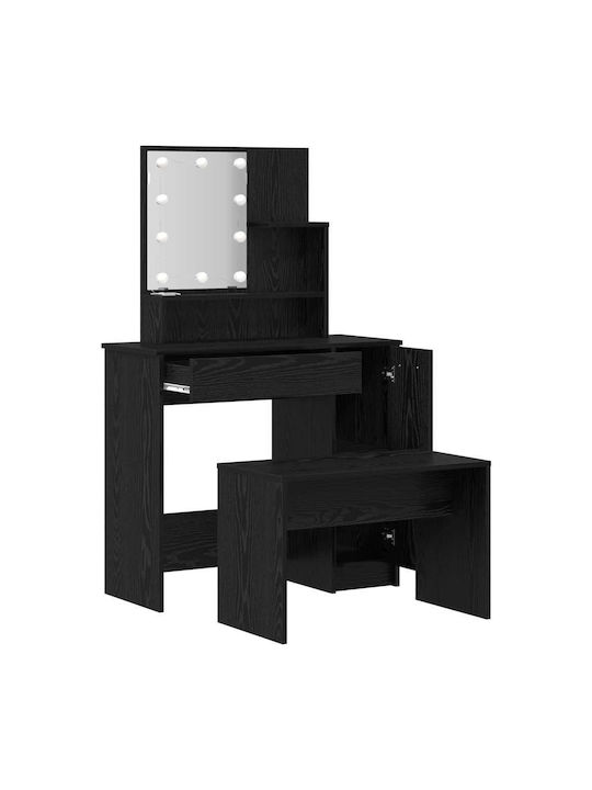 Masă De Toaletă De Podea Din Lemn Stejar Negru Cu Oglindă 86.5x35x136cm