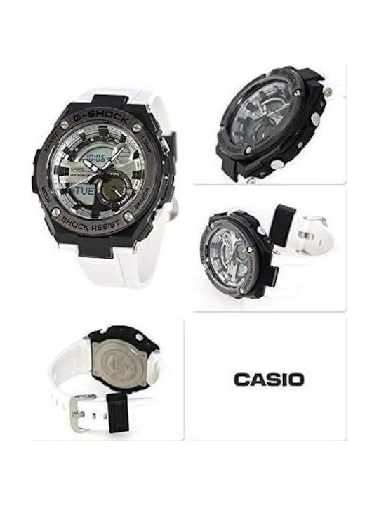 Casio Ψηφιακό Ανδρικό Ρολόι 52mm Μπαταρίας με Λευκό Καουτσούκ Λουράκι