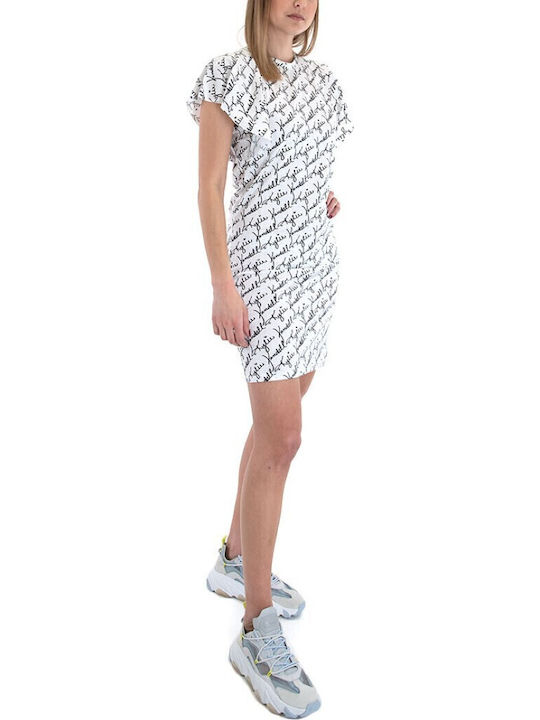 Καλοκαιρινό Mini T-shirt Φόρεμα με Βολάν Petrol/White