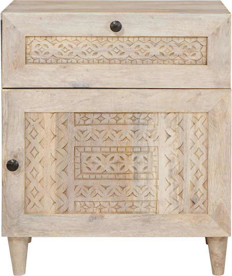 Κομοδίνο από Μασίφ Ξύλο και Γυαλί Μάνγκο 50x33x60cm