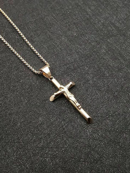 Legend Accessories Men's Cross with the Crucified from Gold Plated Steel with Chain