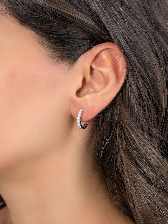 Kiriakos Gofas Hoop Earrings in Silver with Moissanite