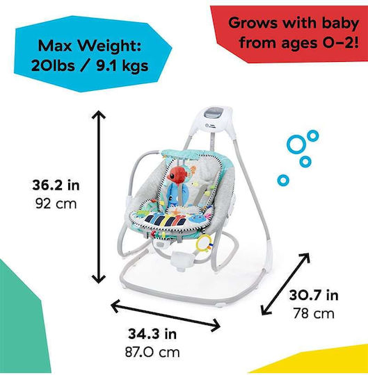 Baby Einstein Electric Baby Relax Swing Kick to It 4-in-1 with Music and Vibration Gray for Child up to 9kg