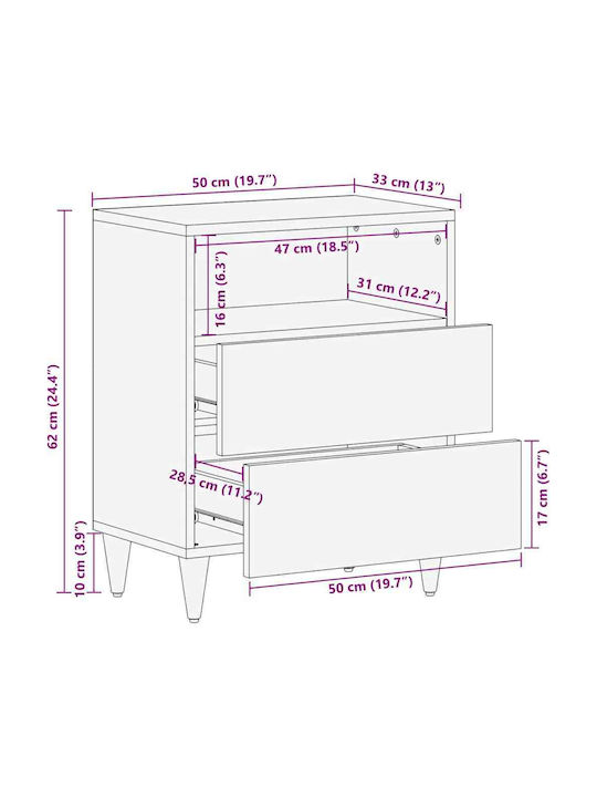 vidaXL Bedside Table Made of Solid Mango Wood 50x33x60cm