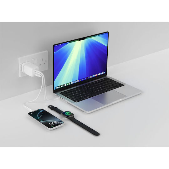 Belkin Φορτιστής Χωρίς Καλώδιο GaN με Θύρα USB-A και 2 Θύρες USB-C 100W Power Delivery Λευκός (BoostCharge Pro)