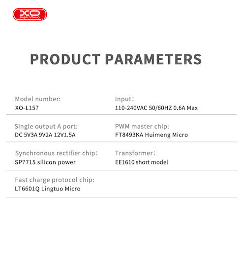 XO Încărcător Fără Cablu cu Port USB-A 18W Quick Charge 3.0 Albς (L157UK)