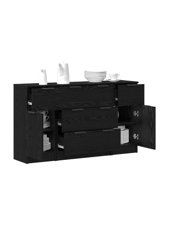 Sideboard Wooden with Drawers Black Oak 121x30x70cm