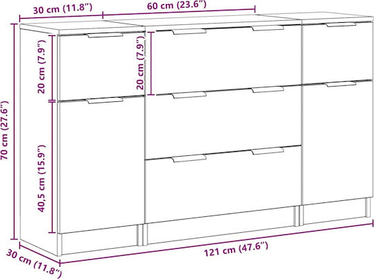 Μπουφές Ξύλινος με Συρτάρια Μαύρη Δρυς 121x30x70cm